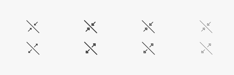 Increase and reduce vector line icons. Arrows for scaling vector symbols isolated on white background. Linear buttons