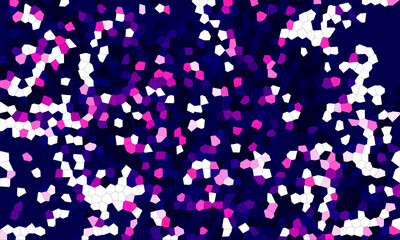 Fototapeta na wymiar Purple violet pink confetti, mosaic or puzzle consists of small polygons. Bright and vivid composition. Creative geometric texture pattern. Digital artwork. Great as cover, print, blank, background.