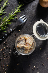 Chopped marinated fish. Salted herring