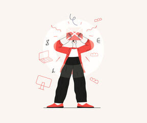 Startup illustration. Flat line vector modern concept illustration of a young man, startup metaphor. Concept of building new business, planning and strategy, teamwork and management, company processes