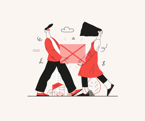 Startup illustration. Flat line vector modern concept illustration of young people, startup metaphor. Concept of building new business, planning, strategy, teamwork and management, company processes