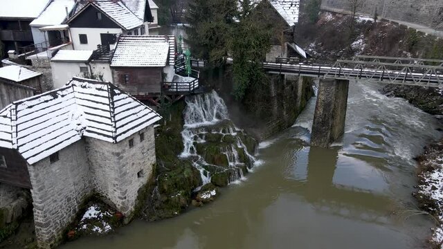 Aerial view from river in Rastoke, Slunj, Croatia