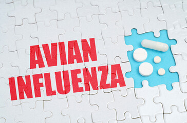 On the puzzles there is an inscription - Avian Influenza, on a blue background pills.