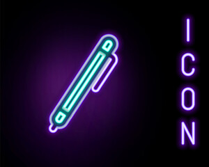Glowing neon line Pen line icon isolated on black background. Colorful outline concept. Vector