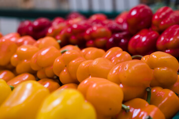 Red, orange and yellow peppers