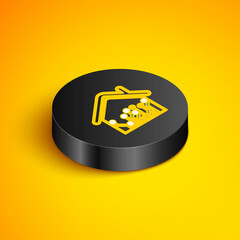 Isometric line Smart home icon isolated on yellow background. Remote control. Black circle button. Vector