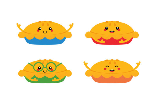 Set, collection of cute and colorful cartoon style pie characters for food and cooking design.
