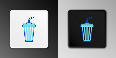 Line Glass with water icon isolated on grey background. Soda drink glass with drinking straw. Fresh cold beverage symbol. Colorful outline concept. Vector