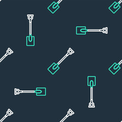 Line Garden shovel icon isolated seamless pattern on black background. Gardening tool. Tool for horticulture, agriculture, farming. Vector