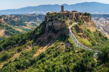 View of Civita di Bagnoregio, a small town know as ‘the dying city’ due to its unstable foundation that often erodes, Lazio region, Italy