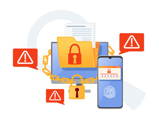 Digital data protection concept mobile payment security app with fingerprint scanner vector illustration on white background