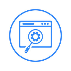 SEO, solution icon. Blue vector sketch.