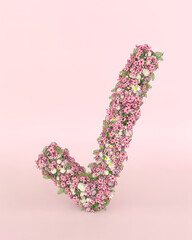 Flower Spring creative concept of sign for correct answer. Check mark on pastel pink background.