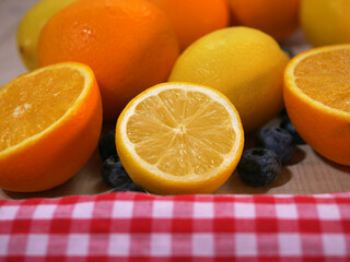 Oranges and lemons for vitamin C close up shot 