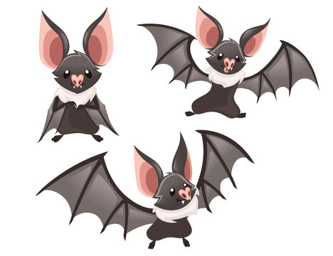 Cartoon bat. Cute vampire bat, flying mammal. Flat vector illustration isolated on white background. Cartoon character design. Happy bat dancing