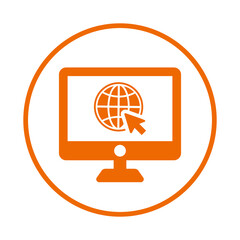 Information, web, world, computer icon. Orange vector sketch.