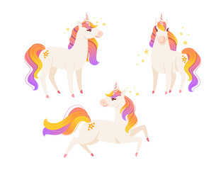 Set of magic mythical animal from fairy tale unicorn cartoon animal design flat vector illustration isolated on white background