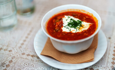 Solyanka. Thick and sour soup of Russian origin.