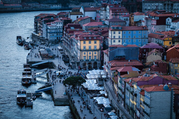 Fototapeta na wymiar View of the Ribeira on the Douro River in the historic district of Porto, Portugal.