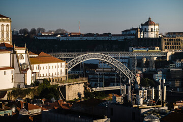 View of the Dom Luis iron Bridge in the historic district of Porto, Portugal.
