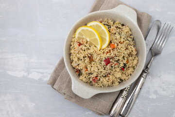 fresh tabbouleh on small plate on ceramic