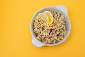 fresh tabbouleh on small plate on ceramic