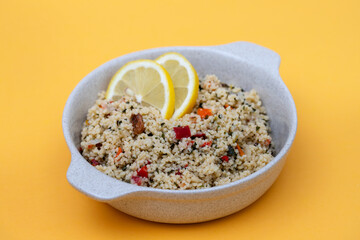 fresh tabbouleh on small plate on ceramic