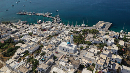 Aerial drone photo of picturesque village of Adamantas main port a natural calm sea bay and safe...