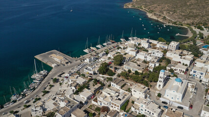 Aerial drone photo of picturesque village of Adamantas main port a natural calm sea bay and safe...