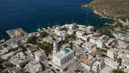 Aerial drone photo of picturesque village of Adamantas main port a natural calm sea bay and safe...
