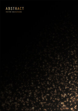 Vector luxury shiny black background with a golden glitter and sparkles. Premium brilliance decorative celebratory design template of invitation, brochure, notebook or card