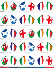 15 Rugby matches set of all rounds, rugby tournament icon.