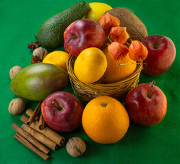 image of different ripe delicious fruits close-up