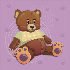 Toy happy bear sitting. Colorful illustration.