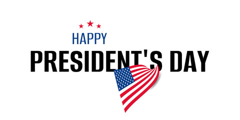 Happy Presidents Day greeting card, sale flyer, banner, poster with american flag. President's day holiday in USA.  Patriotic calligraphy on white background. Vector illustration