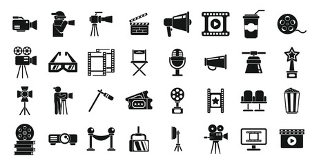 Cinematographer icons set simple vector. Cinema movie