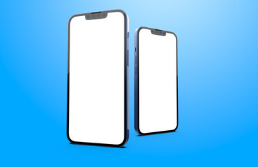 Two smartphone mockup isolated on a blue background