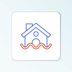 Line House flood icon isolated on white background. Home flooding under water. Insurance concept. Security, safety, protection, protect concept. Colorful outline concept. Vector