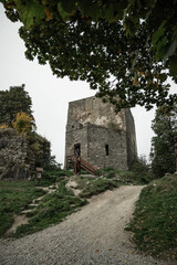 The Vitkuv castle near Lipno, old ruins at Sumava mountains, South Bohemia, Czech republic