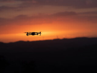 Fototapeta na wymiar drone flying sunset