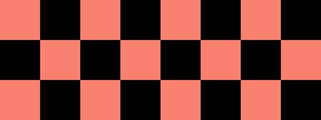 Checkerboard banner. Black and Salmon colors of checkerboard. Big squares, big cells. Chessboard, checkerboard texture. Squares pattern. Background.