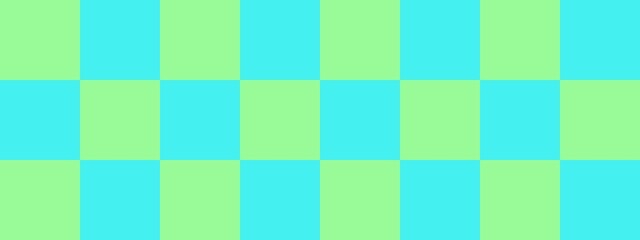 Checkerboard banner. Cyan and Pale Green colors of checkerboard. Big squares, big cells. Chessboard, checkerboard texture. Squares pattern. Background.