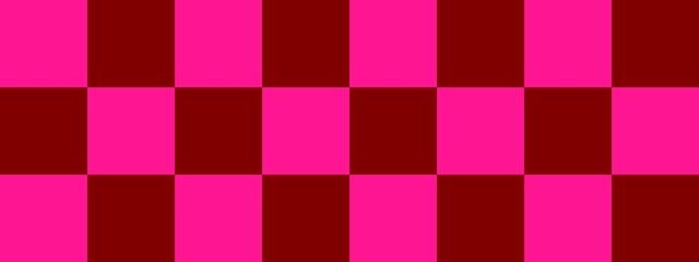 Checkerboard banner. Maroon and Deep pink colors of checkerboard. Big squares, big cells. Chessboard, checkerboard texture. Squares pattern. Background.