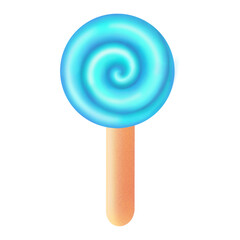 illustration of minimalist style round blue candy on stick isolated on white background