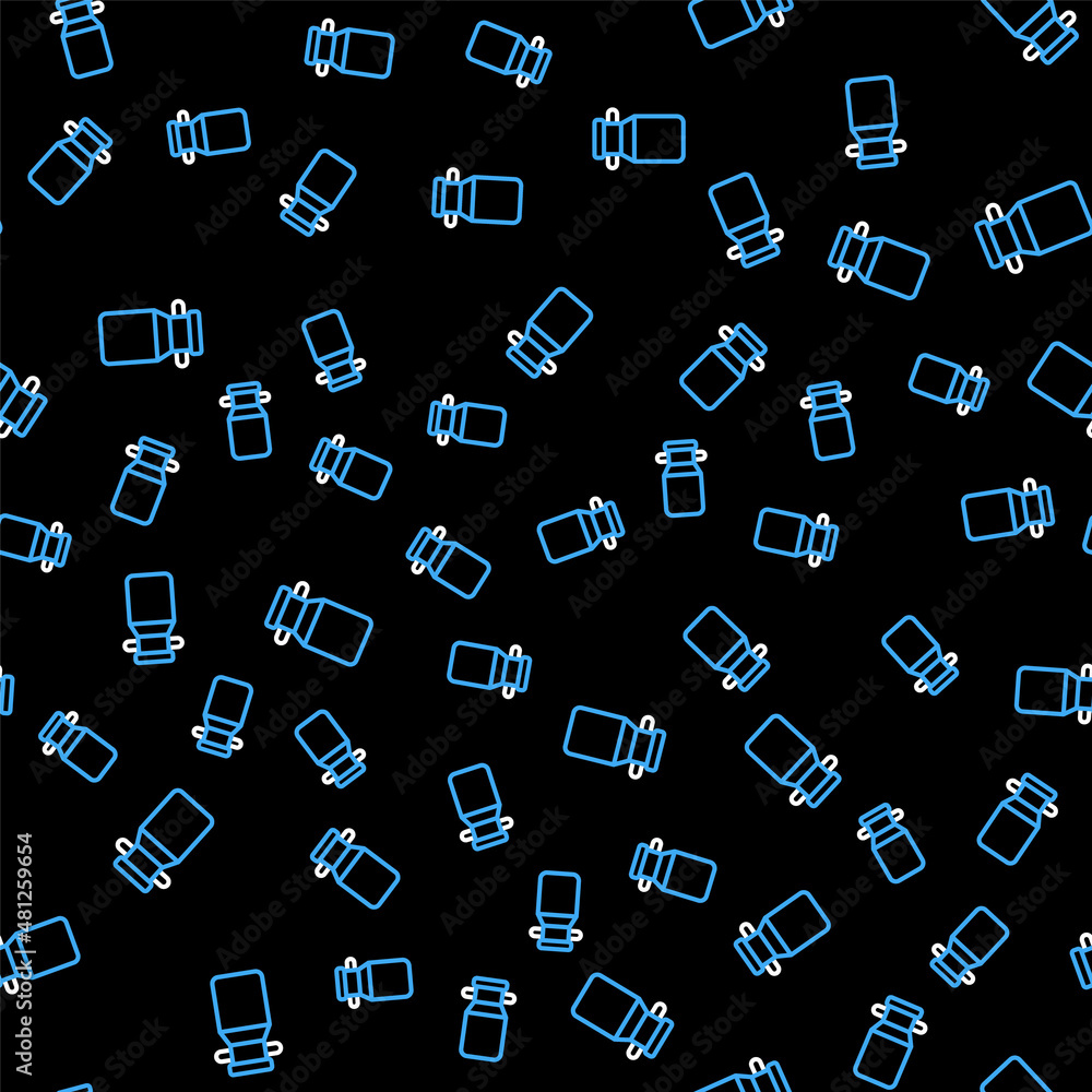 Poster line can container for milk icon isolated seamless pattern on black background. vector