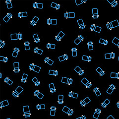 Line Can container for milk icon isolated seamless pattern on black background. Vector