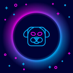 Glowing neon line Dog icon isolated on black background. Colorful outline concept. Vector