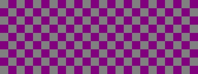 Checkerboard banner. Purple and Grey colors of checkerboard. Small squares, small cells. Chessboard, checkerboard texture. Squares pattern. Background.