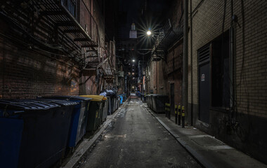 Dark abandoned alley at night