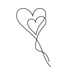 Two Hearts Continuous One Line Drawing. Valentines day concept.